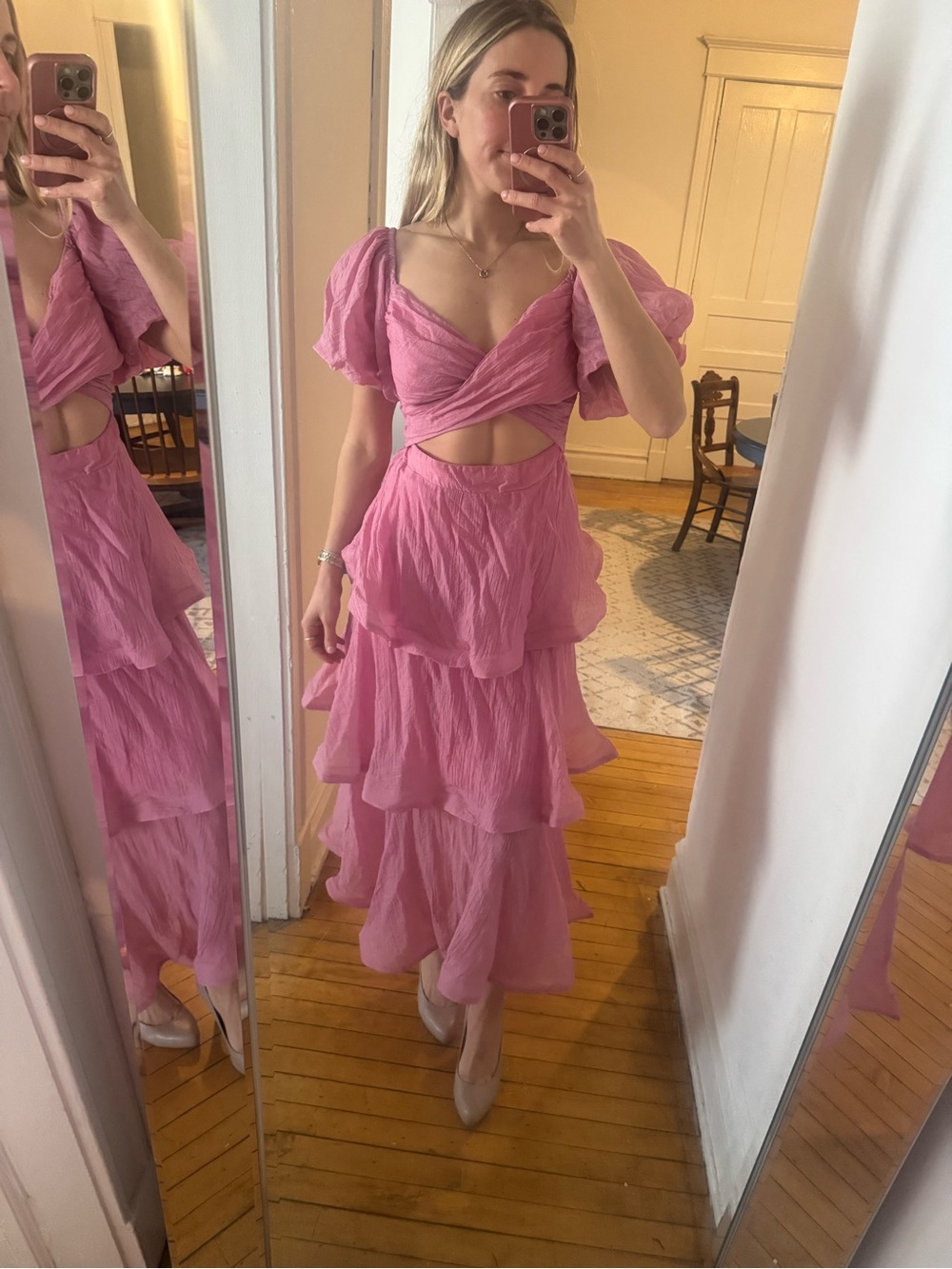 ASOS Pink Tiered Maxi Dress with Cutout - Picture 2 of 5